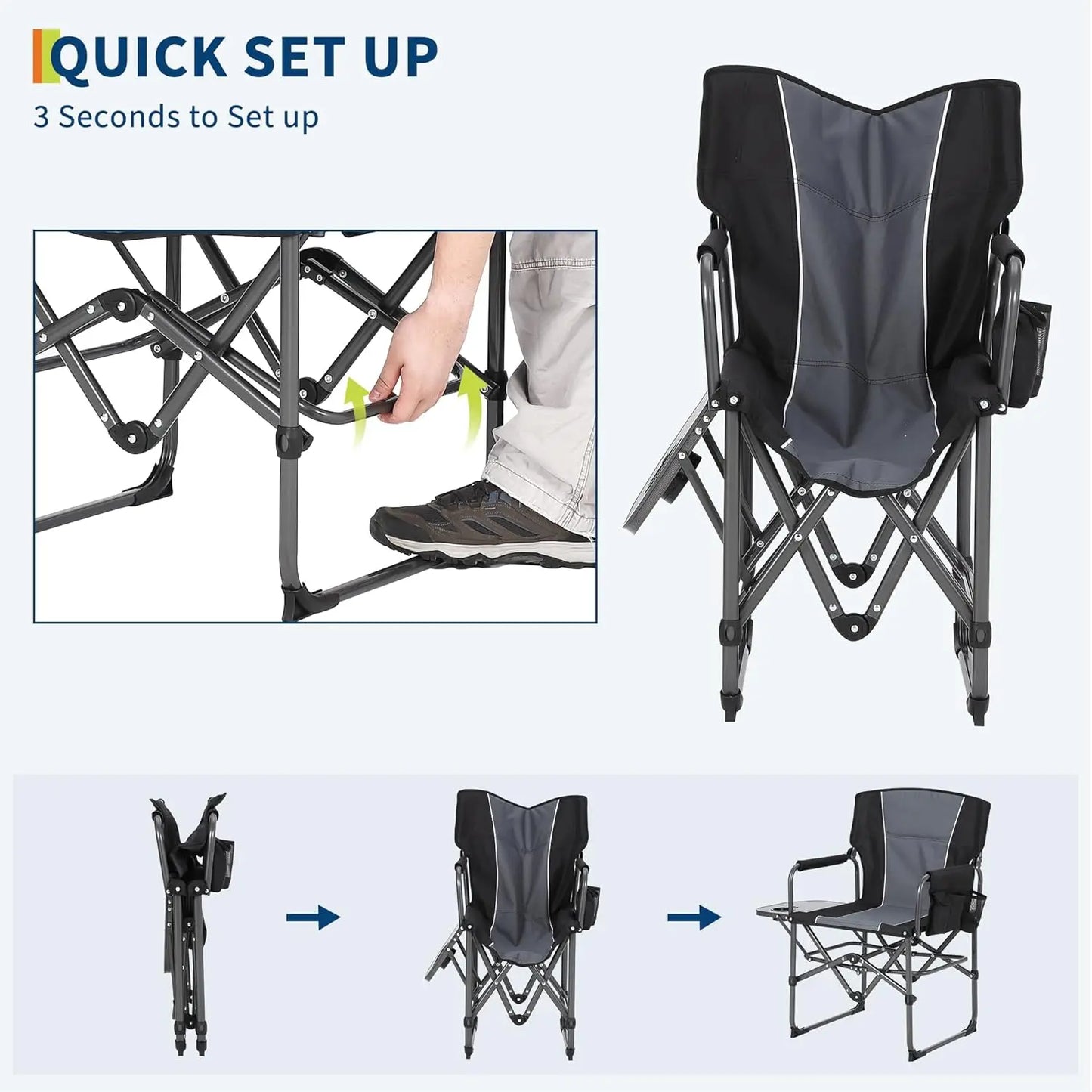 Oversized Camping Directors Chair Folding Lawn Chair For Adults Heavy Duty 330LBS With Side Table Cup Holder Portable Outdoor