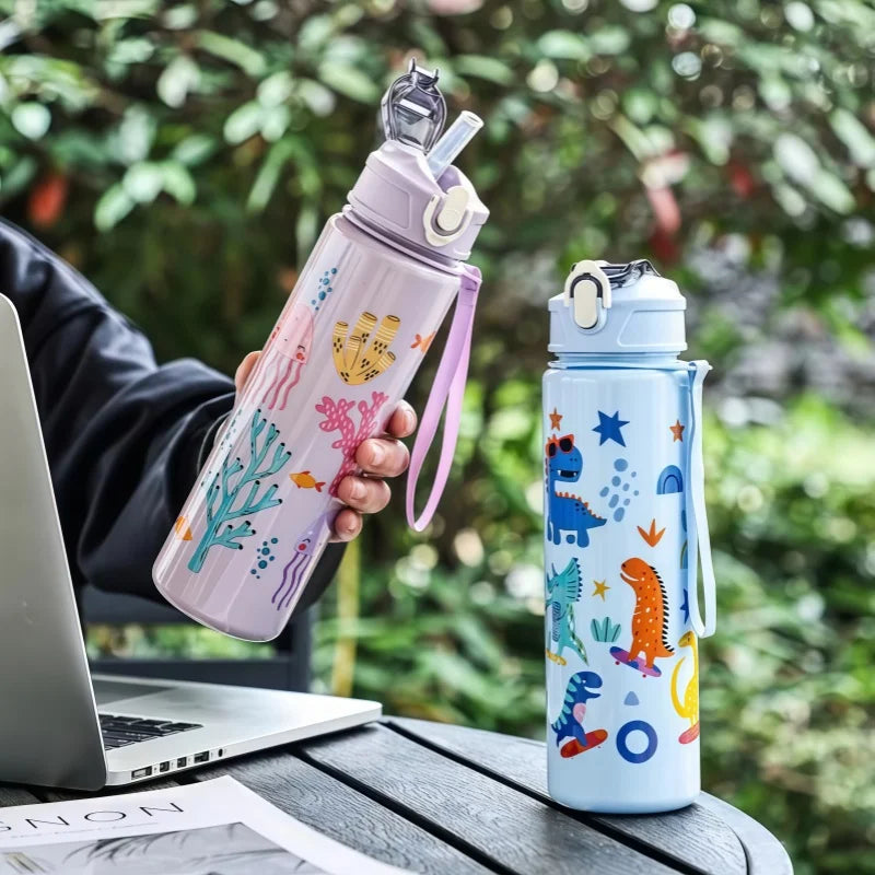 Dinosaur Kids Water Bottle Leakproof Sippy Cup With Silicone Straw