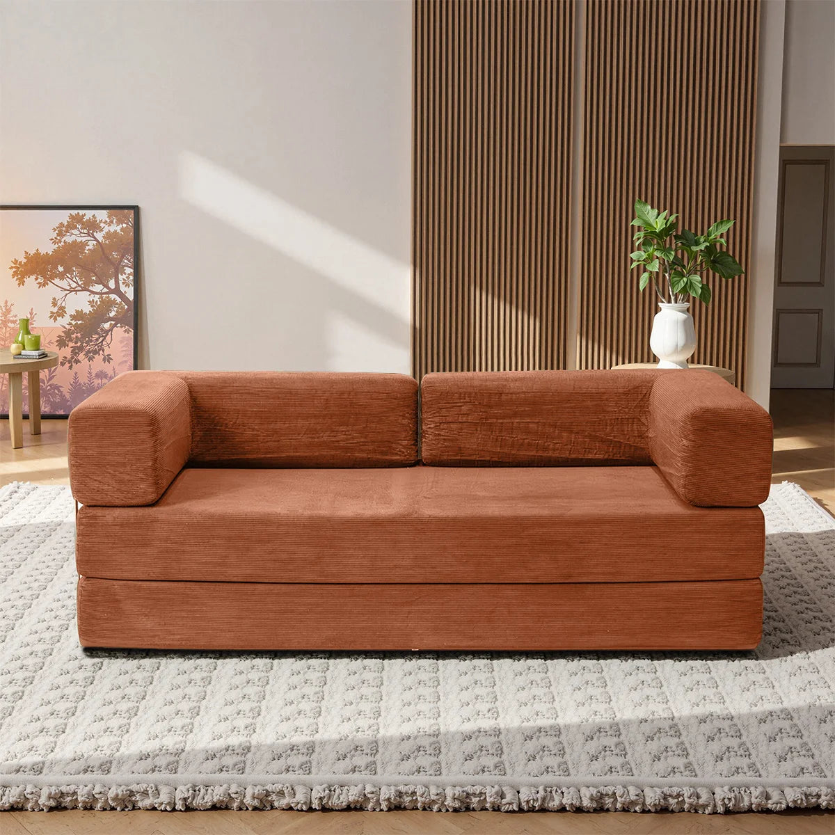 78.8" Convertible Floor Sofa Bed, 2-in-1 Foldable Sleeper Couch with Throw Pillows, Multifunctional Living Room Furniture