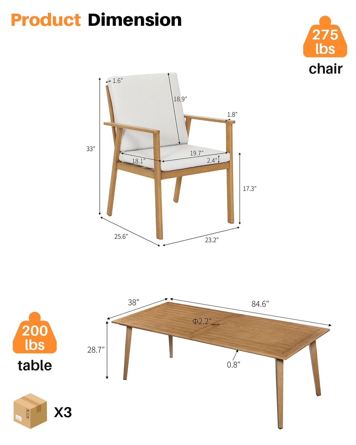SeeHill Outdoor Patio Dining Set With Umbrella Hole Aluminum Table
