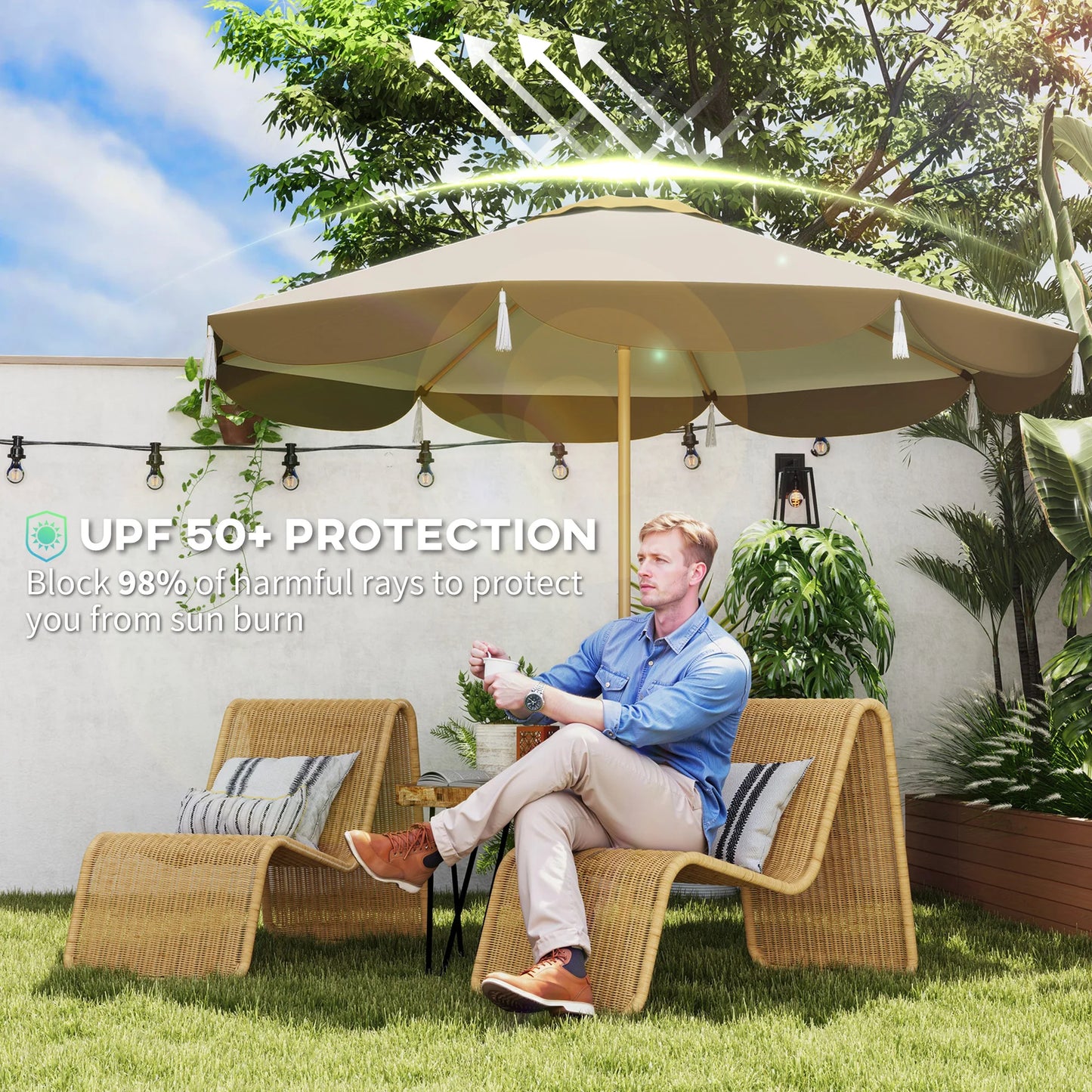 9ft Patio Umbrella, Upf 50+ Outdoor Umbrella, Cream White