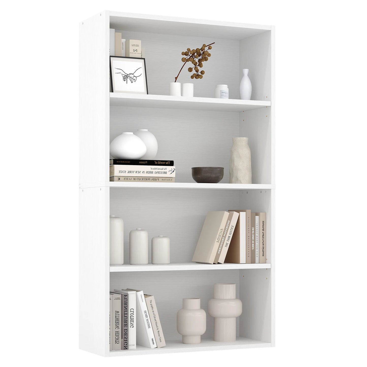 JHK 4 Tier Wooden Shelf Bookcase Tall Floor Standing Open Bookshelf Living Room