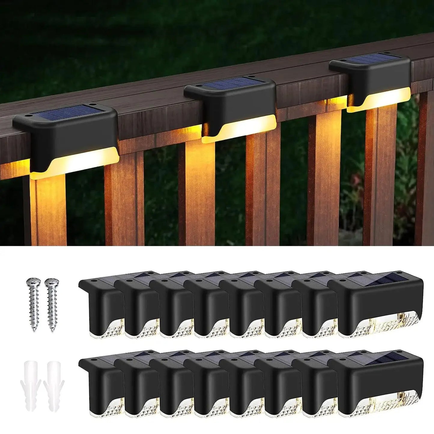 SZRSTH 16 Pack Outdoor Solar Deck Lamps For Stairs And Paths Warm White LED