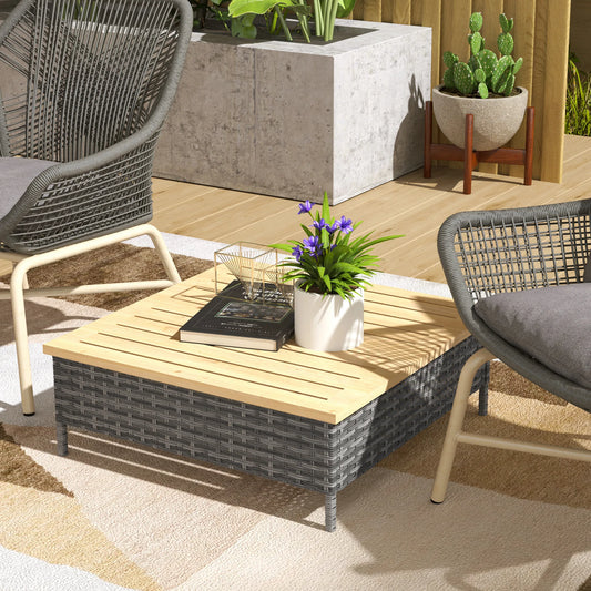 Weather Resistant Outdoor Patio Side Table With Wood Top