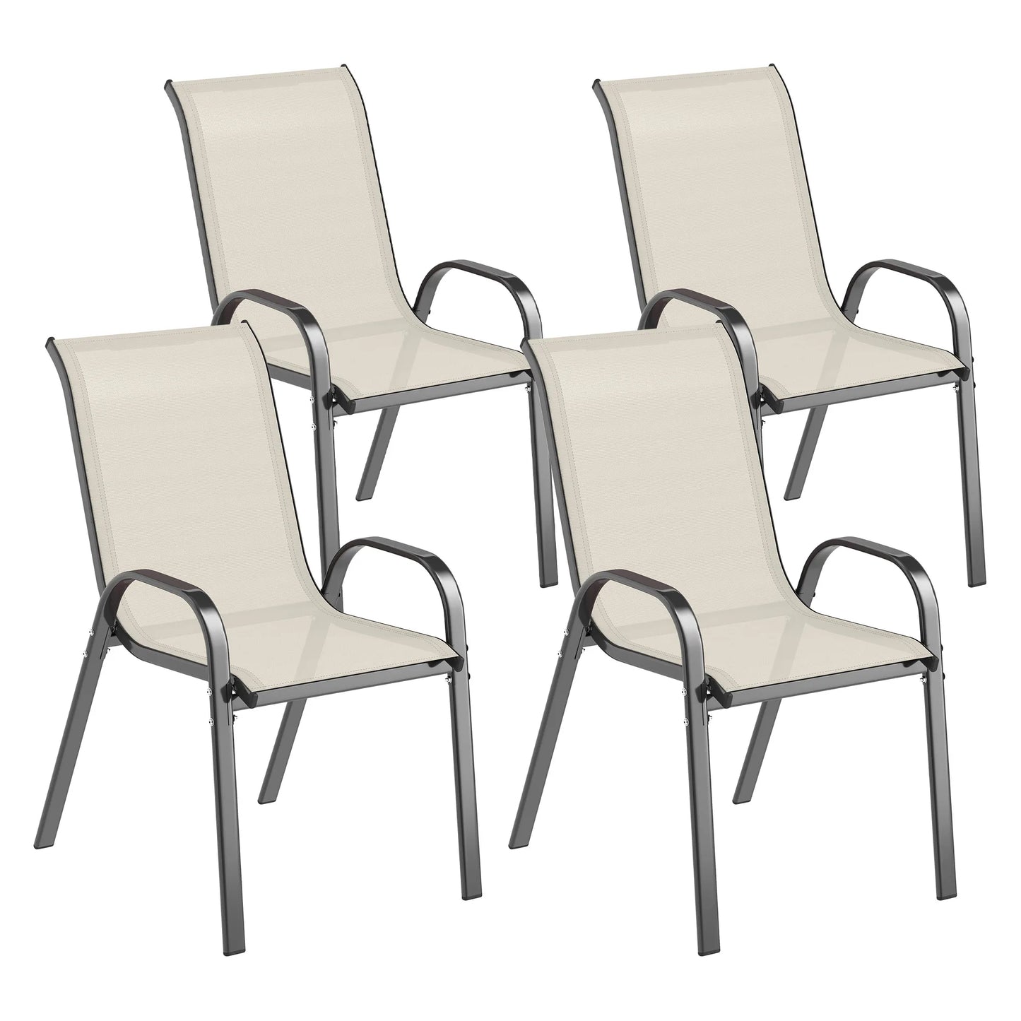 Set of 4 Patio Dining Chairs, Stackable Outdoor Chairs, Beige