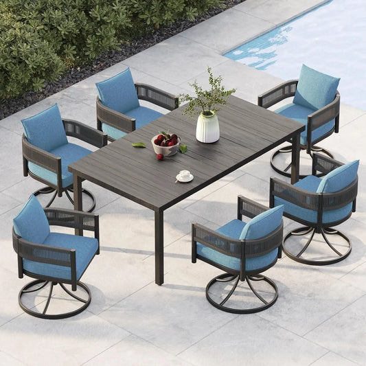 Outdoor 7 Piece Patio Dining Set Metal Woven Chairs