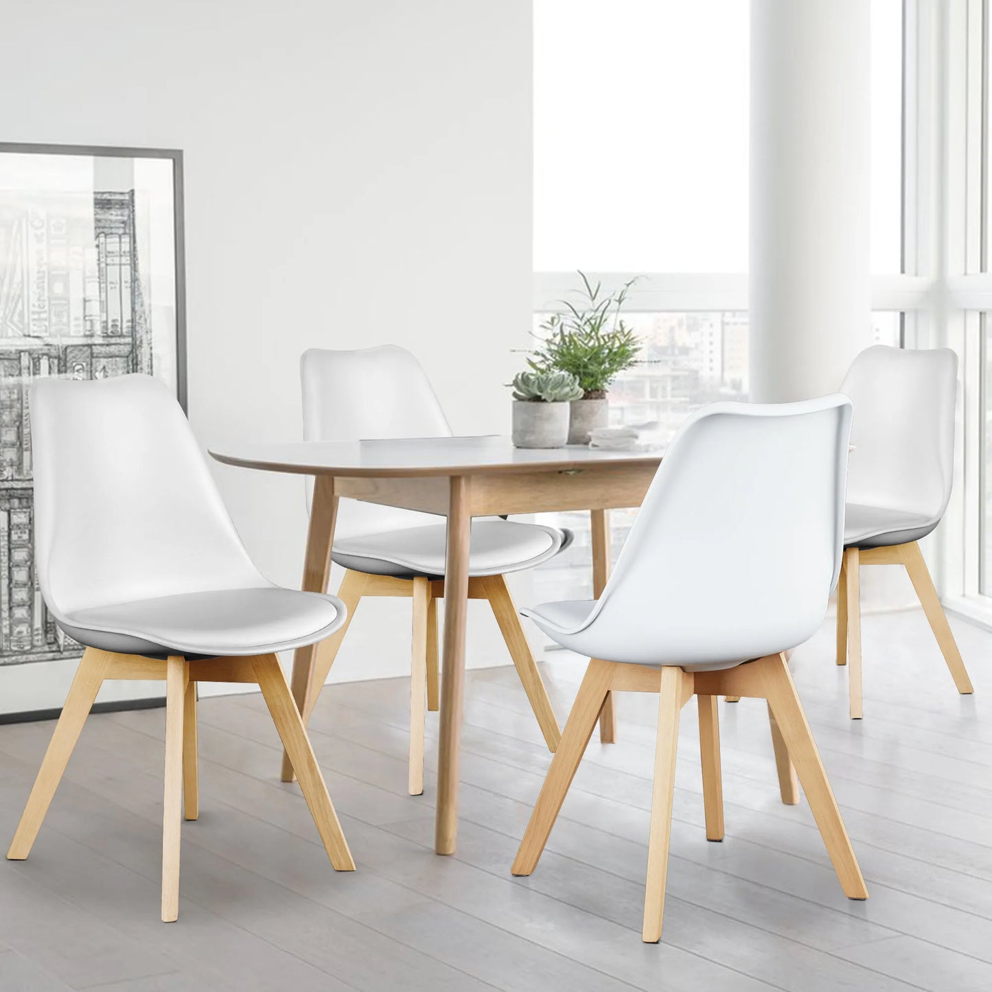 JHK Premium PU Leather Dining Chairs Featuring Ergonomic Wooden Legs