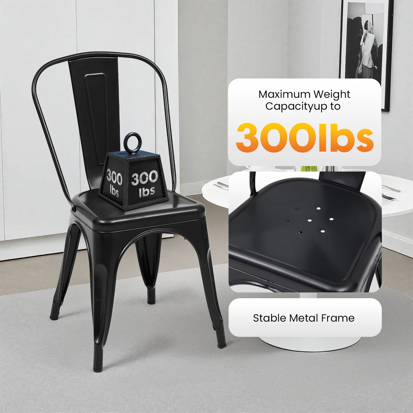 JHK Metal Stackable Dining Chairs For Patio And Outdoor Seating