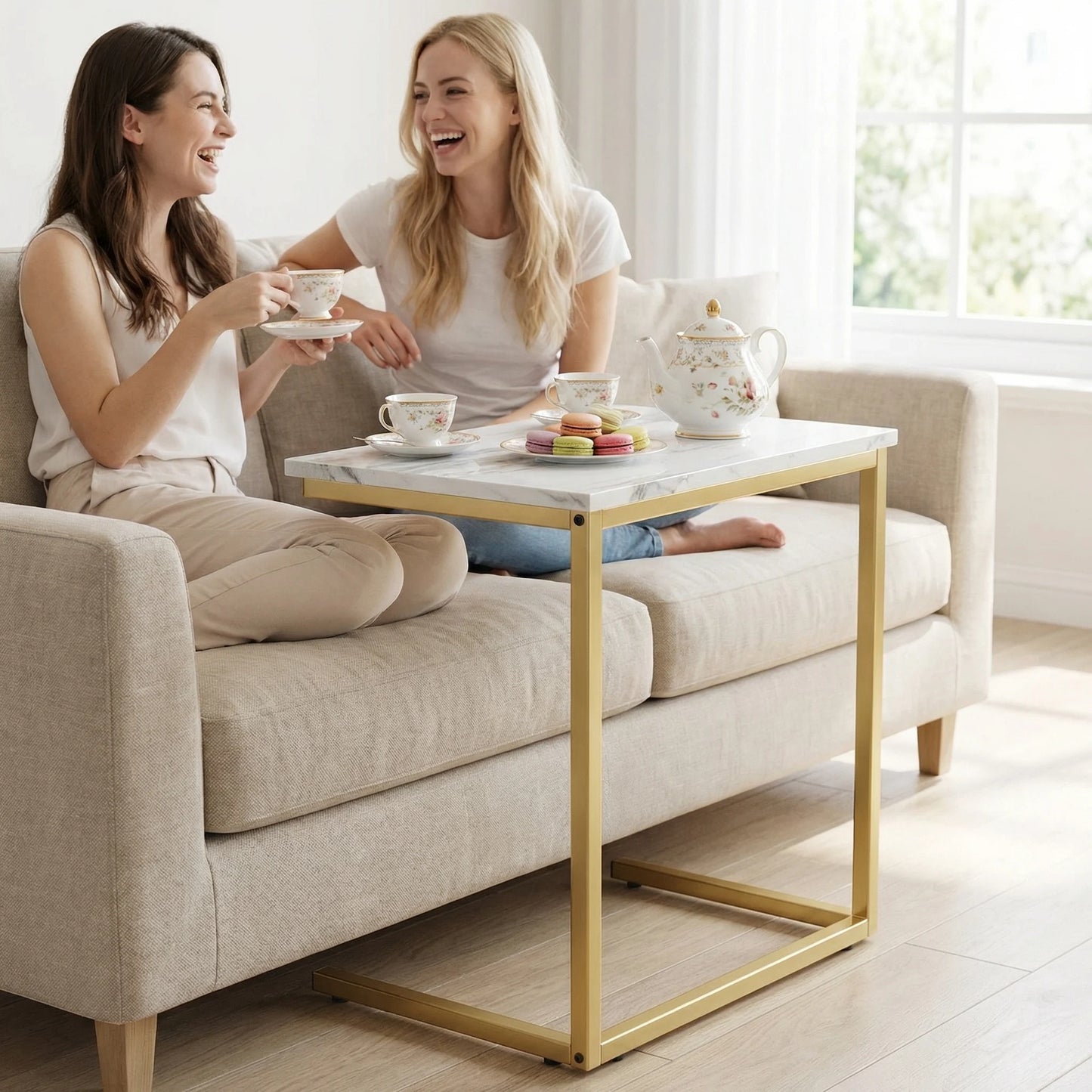 C Shaped End Table 27 Inches High, Side Table for Couch Slide Under, C Table Sofa Side End Table for Living Room