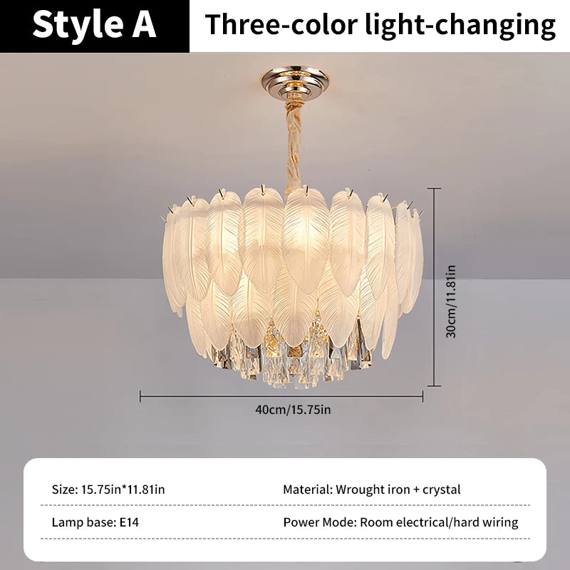 PIBAOGU Feather Crystal Chandelier With Dimmable Ambient Lighting