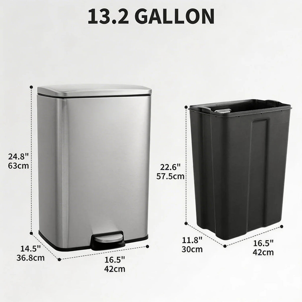 HiMISS Stainless Steel Pedal Trash Bin With Quiet Lid
