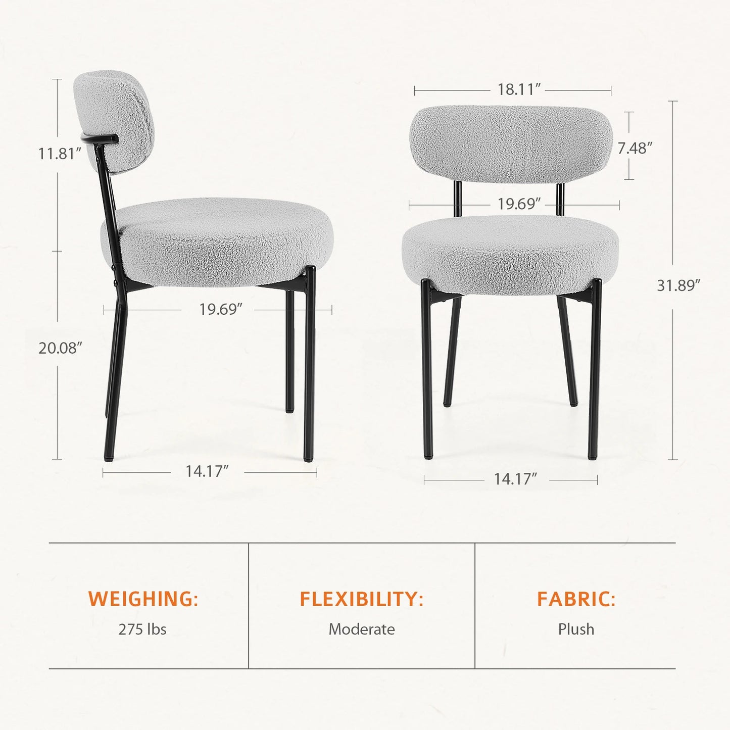JHK Ergonomic Round Dining Chairs Set Of 2 Plush Fabric