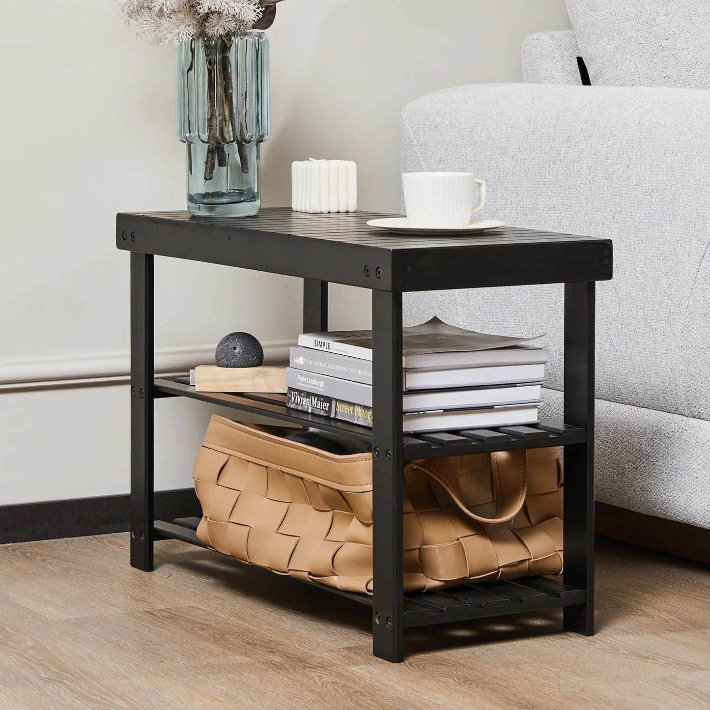 JHK 3-Tier Bamboo Entryway Bench Shoe Rack Organizer