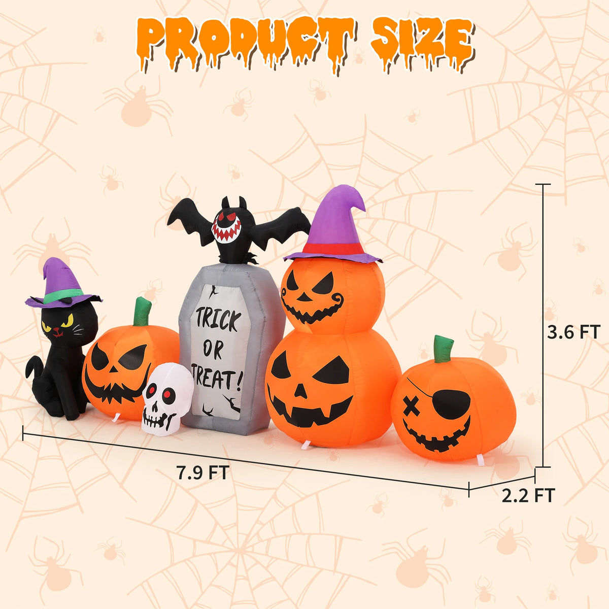 HiMISS Halloween Pumpkin Cat Tombstone Inflatable LED Yard Decor