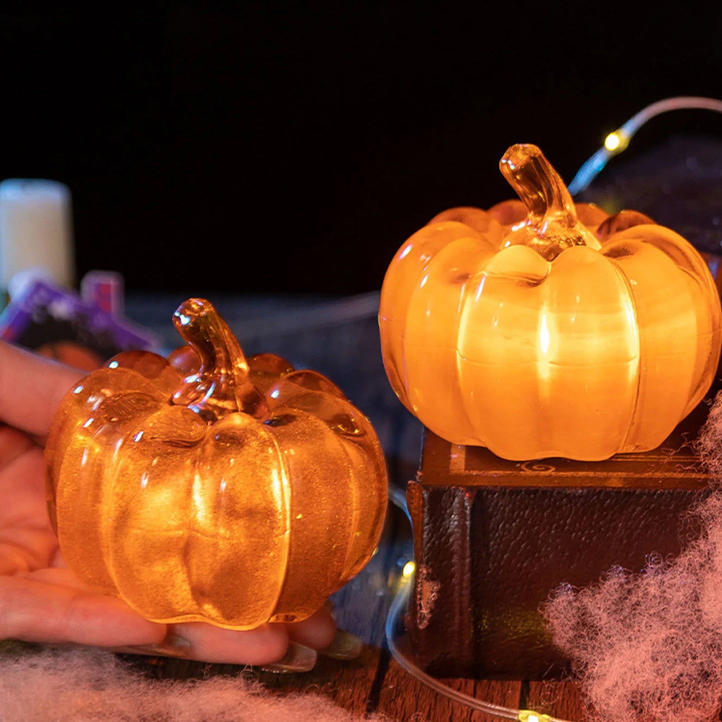 5Pairs LED Pumpkin Lamps Battery Powered Luminous Decor Light for Indoor Outdoor Tabletop Holiday Decoration Pumpkin Decor Light