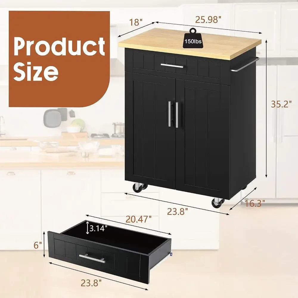 JY QAQA 26" Kitchen Island on Wheels with Storage Cabinet Kitchen Cart Cabinet with Shelves, Cart Handle or Towel Rack or ree Mo