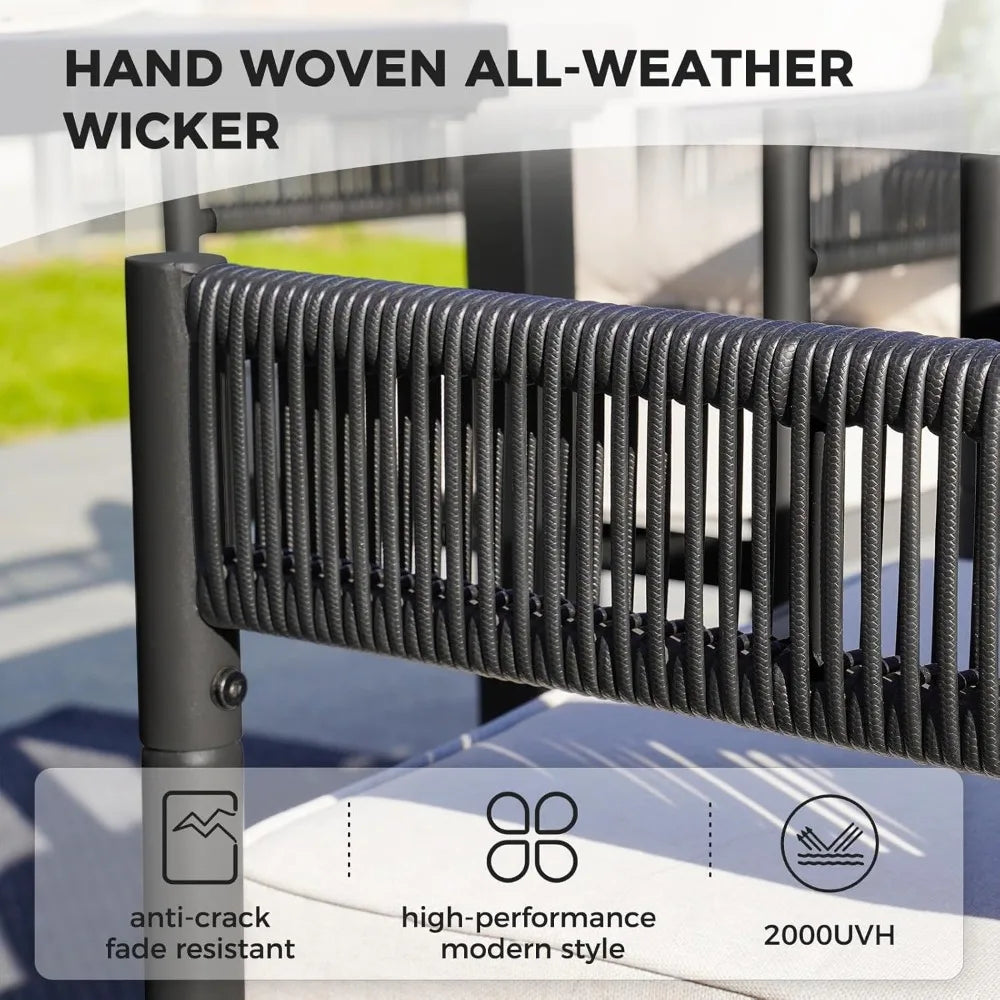 Outdoor 7 Piece Patio Dining Set Metal Woven Chairs