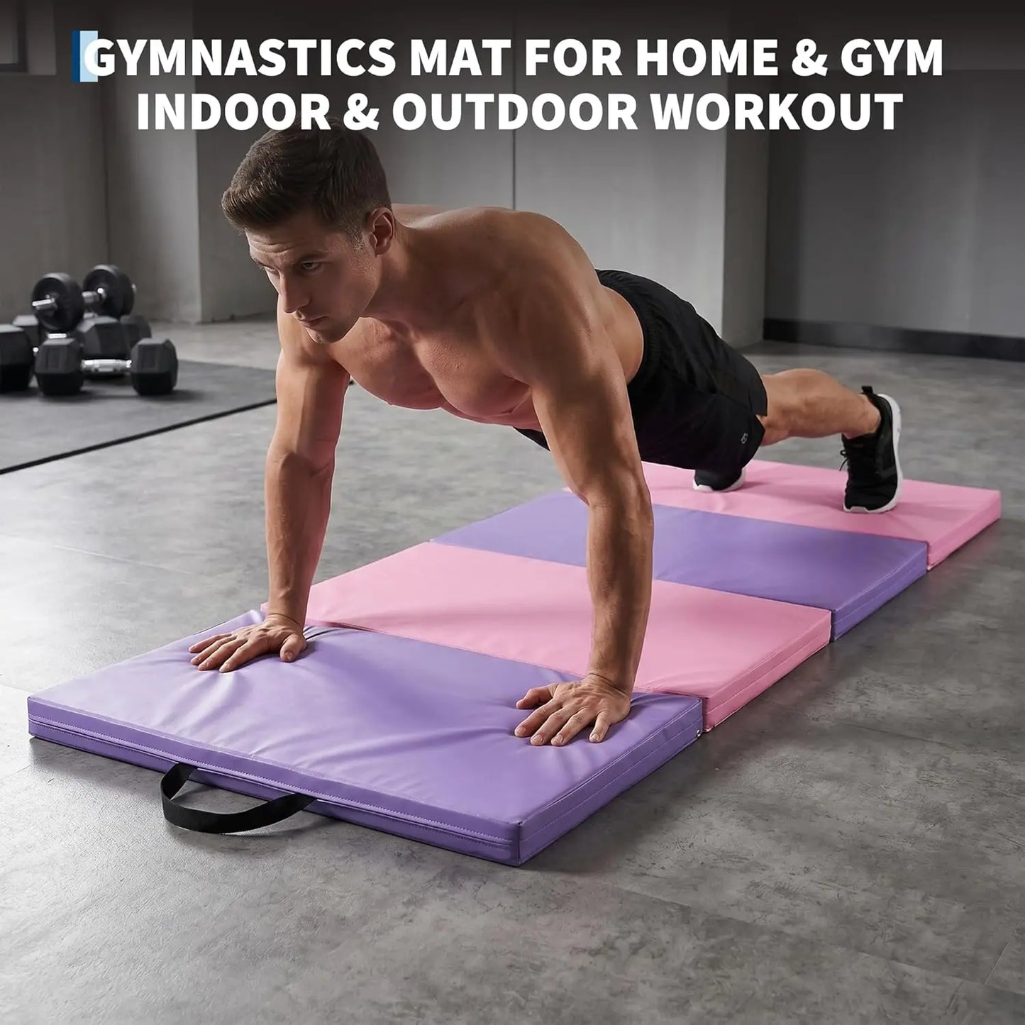 6x3 Ft Portable Four-Fold Gymnastics Mat, 2 inch Thick Tumbling & Exercise Pad, Folding Floor Mat for Home Workouts, Yoga, Pilates, Aerobics and Martial Arts Training
