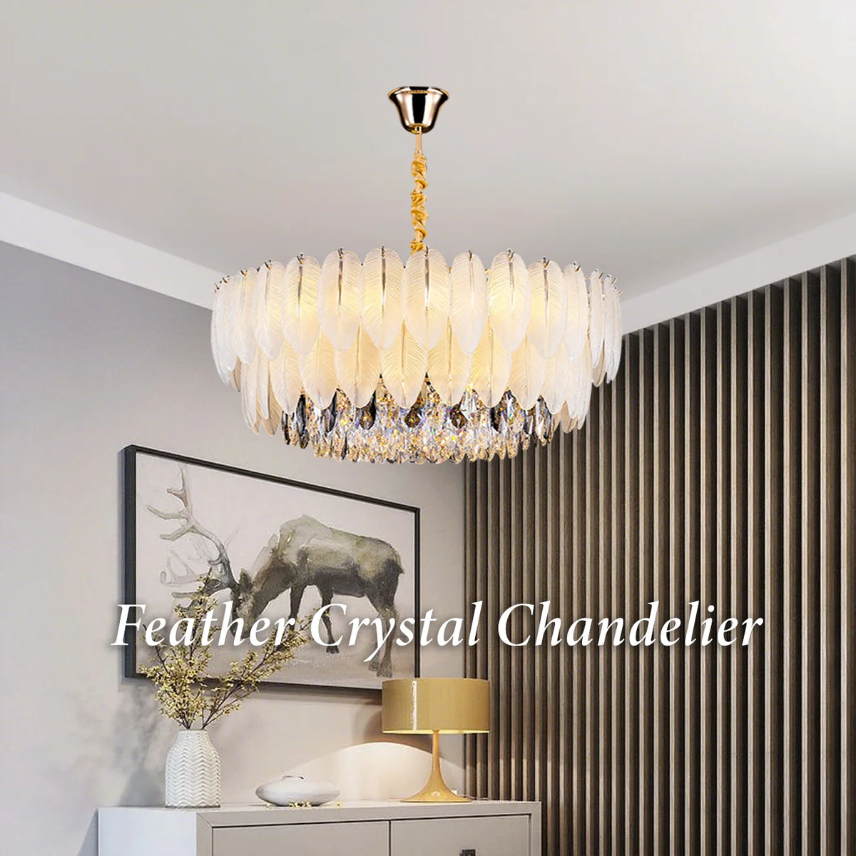 PIBAOGU Feather Crystal Chandelier With Dimmable Ambient Lighting