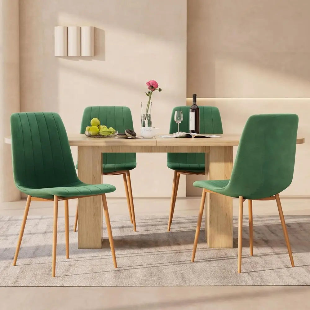 Ergonomic Velvet Dining Chairs Set Of 4 With Wooden Legs