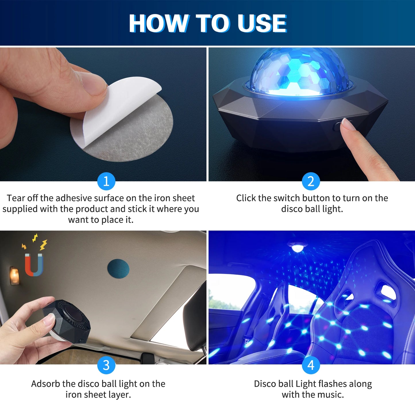 U'King 2PCS USB Mini Voice-Activated Strobe Magic Ball Light LED Car USB Atmosphere Light Disco Ball Light for DJ Party Show