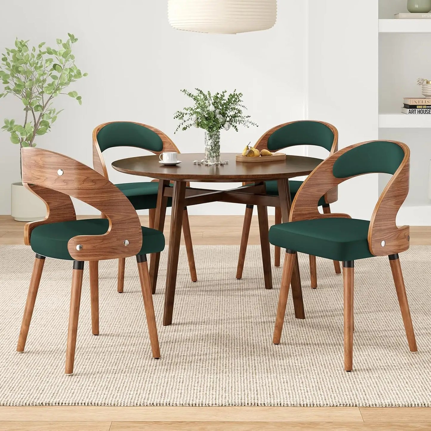Wood Dining Chairs, Set of 4 Modern Upholstered Dining Chairs with Curved Backrest for Kitchen, Dining Room, Living, Customized
