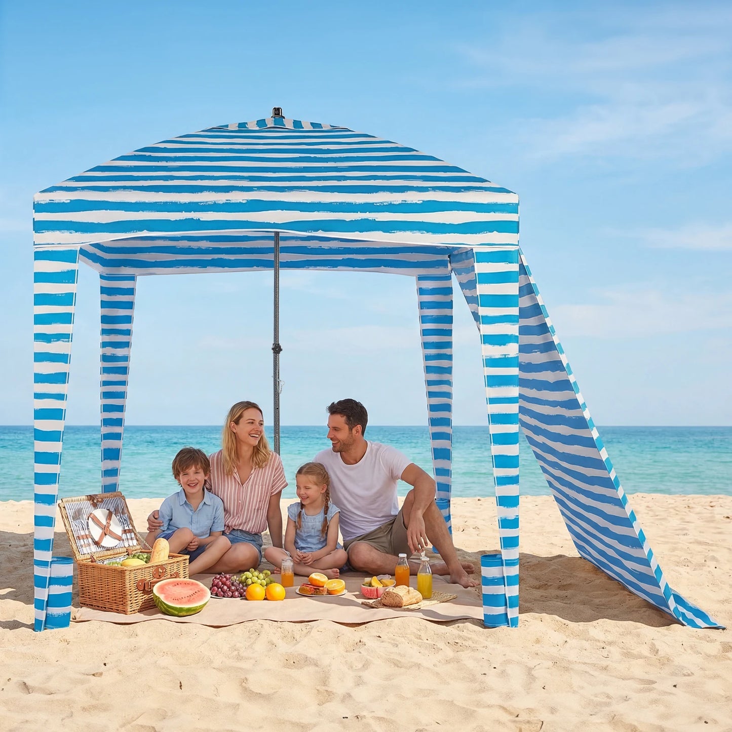 JHK 6×6 FT Beach Tent Sun Shelter with Side Wall Easy Setup Wind Resistant Cool Canopy Tent UPF 50+ Beach Cabana for Family