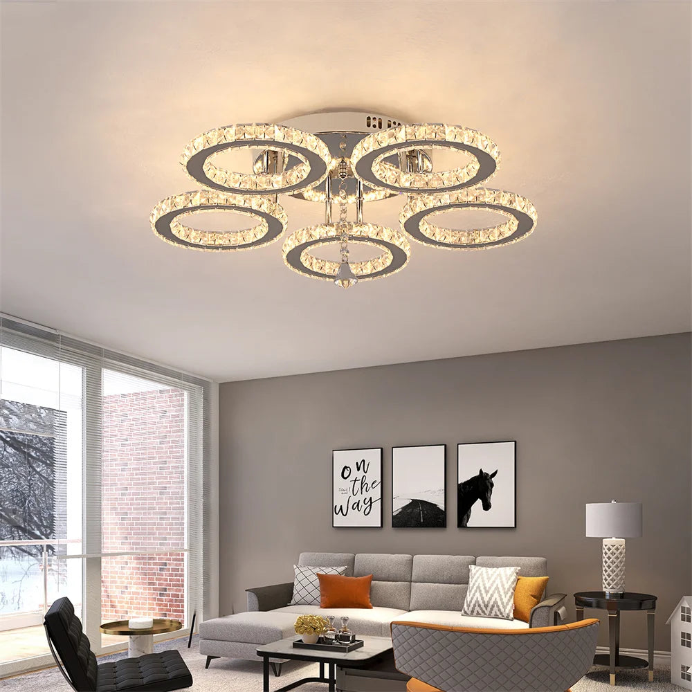 GreeLustr Modern Crystal Chandelier With App Dimmable Ceiling Light