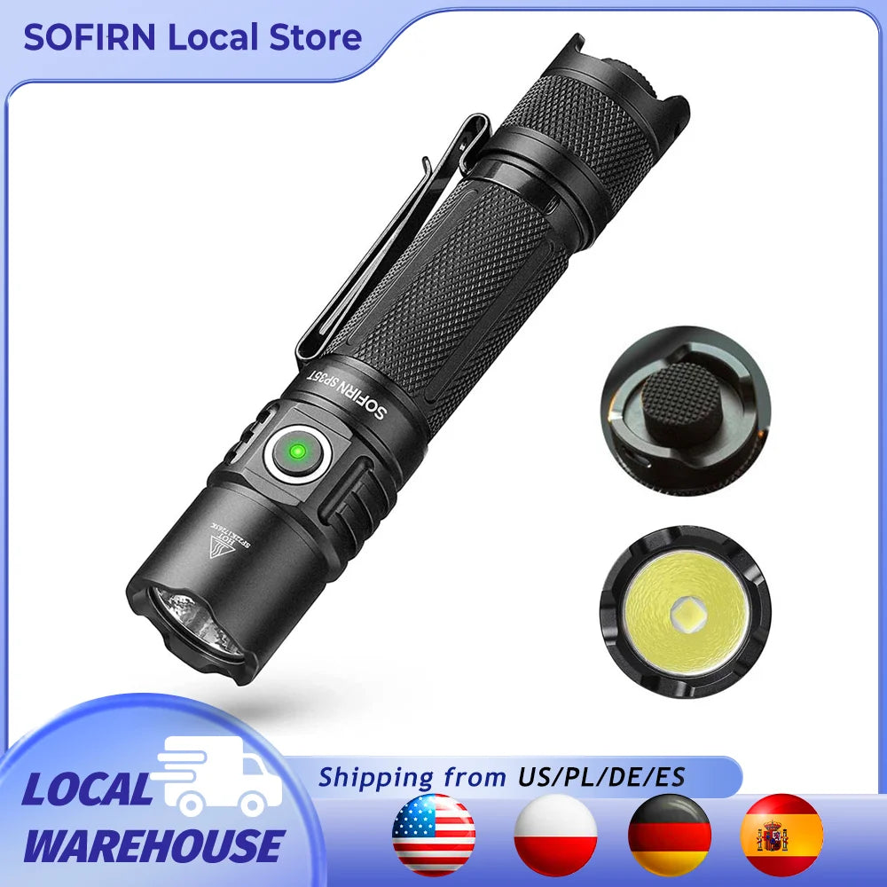 Sofirn SP35T 3800lm Tactical 21700 Flashlight Powerful LED Light USB C Rechargeable Torch with Dual Switch Power Indicator ATR