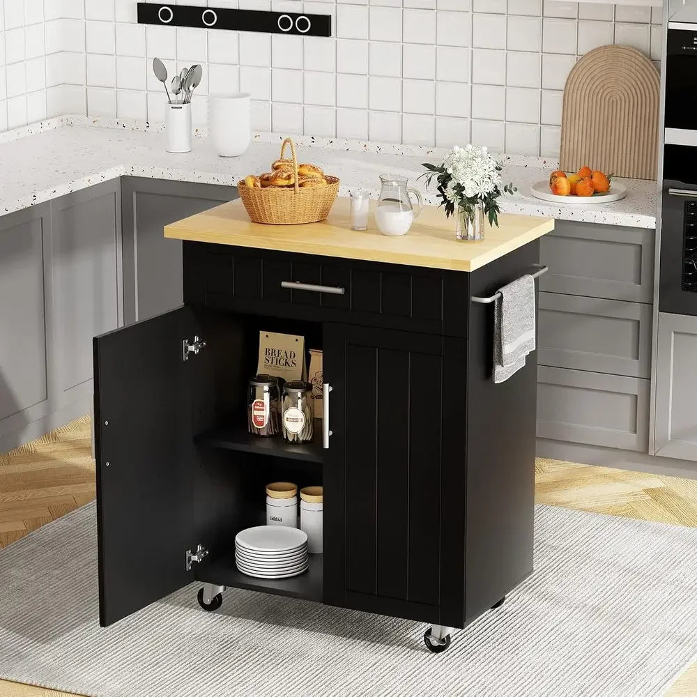 JY QAQA 26" Kitchen Island on Wheels with Storage Cabinet Kitchen Cart Cabinet with Shelves, Cart Handle or Towel Rack or ree Mo