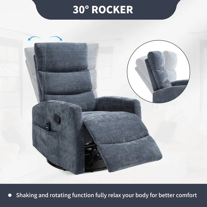 Fabric Recliner Chair With Rocker And Swivel For Living Room