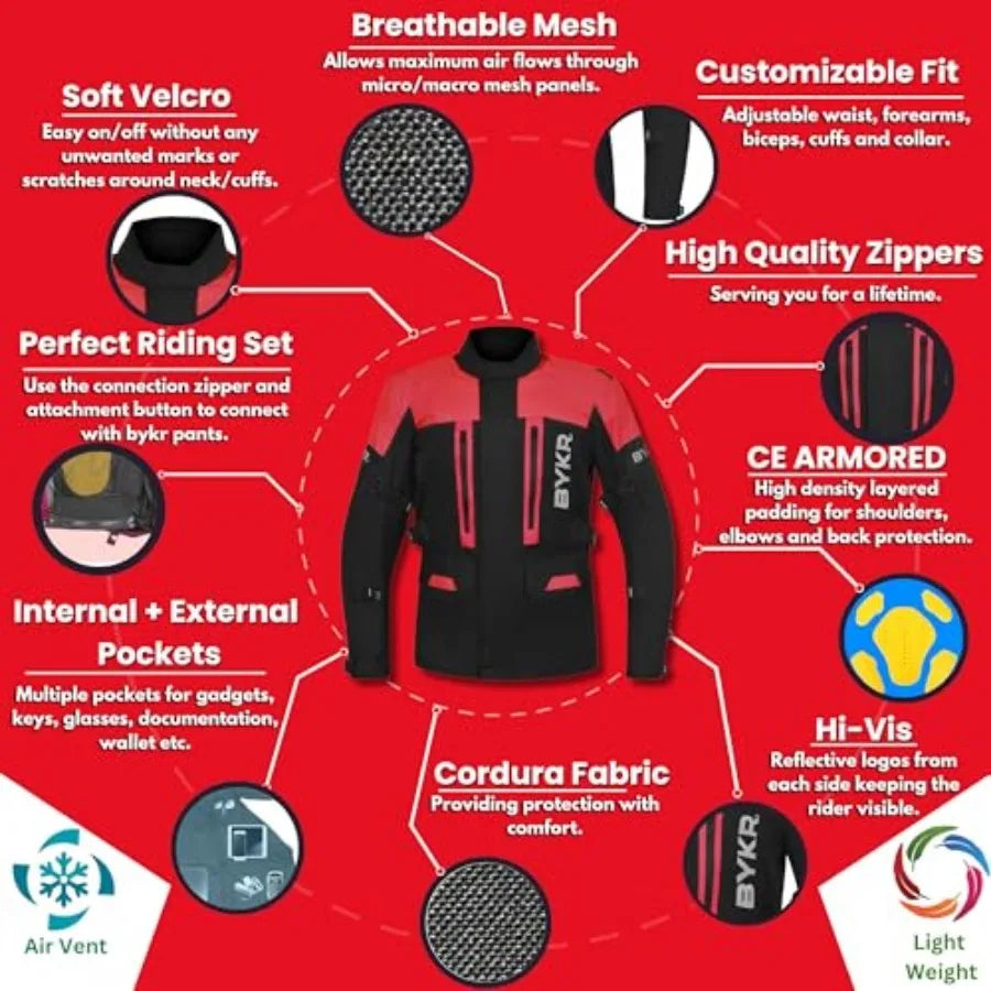 Adventure Touring Motorcycle Jacket For Men And Women CE Armor