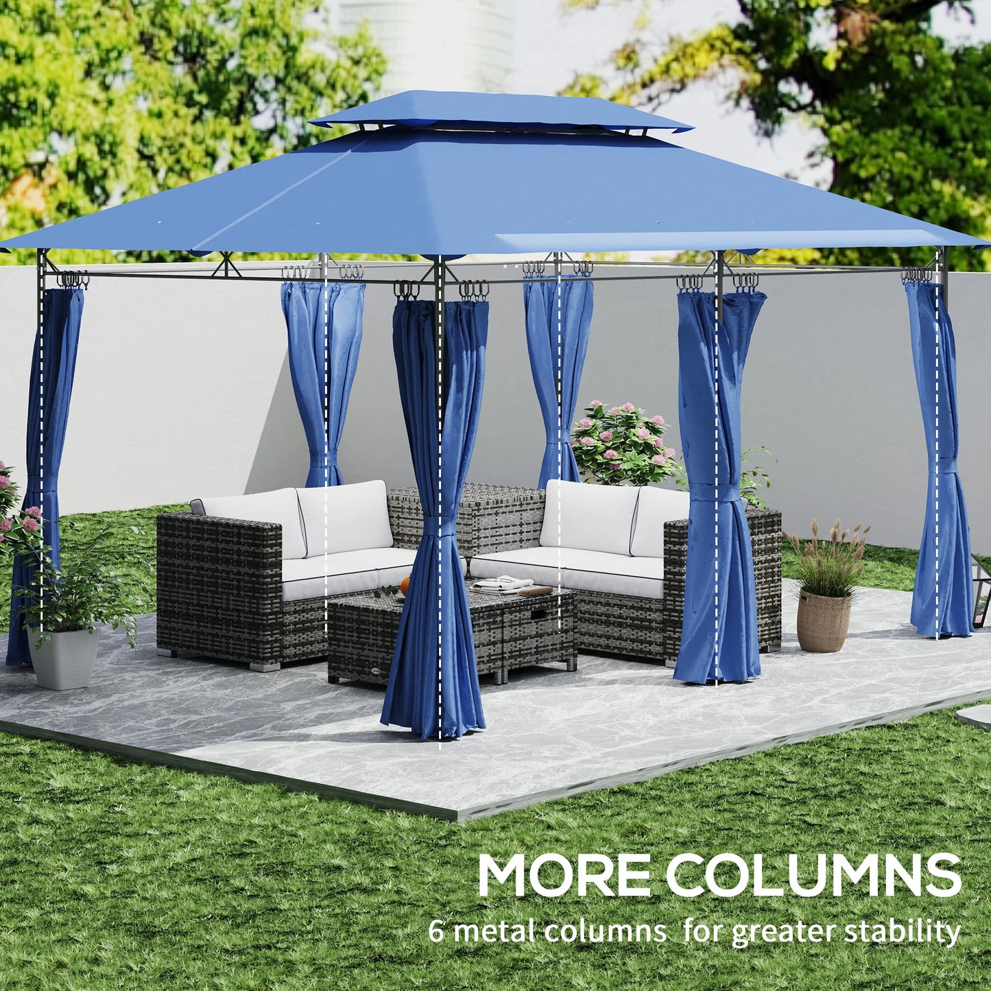 10 x 13 ft Double Roof Patio Gazebo with Curtains, Blue