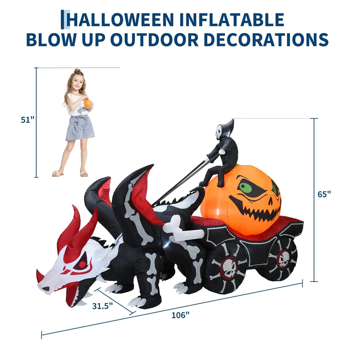 HiMISS Halloween Grim Reaper Dragon Carriage Inflatable With LED Lights