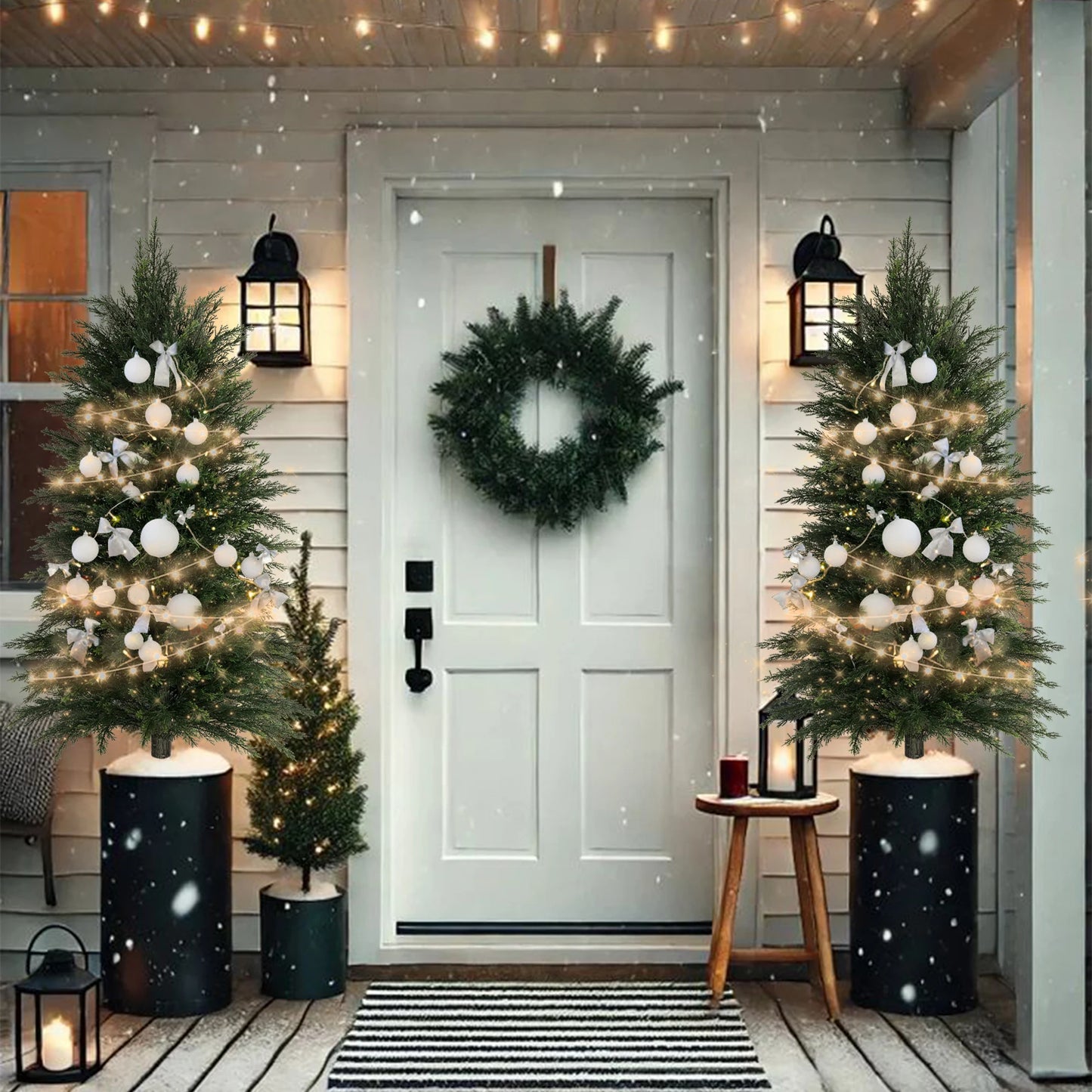 Artificial Cedar Topiary Tree 2/3/4/5/6FT Faux Evergreen Cypress Plant with Realistic Green Leaves, Outdoor Fake Shrub Bush for Front Porch, Garden, Patio, Home Office Halloween Christmas Decor