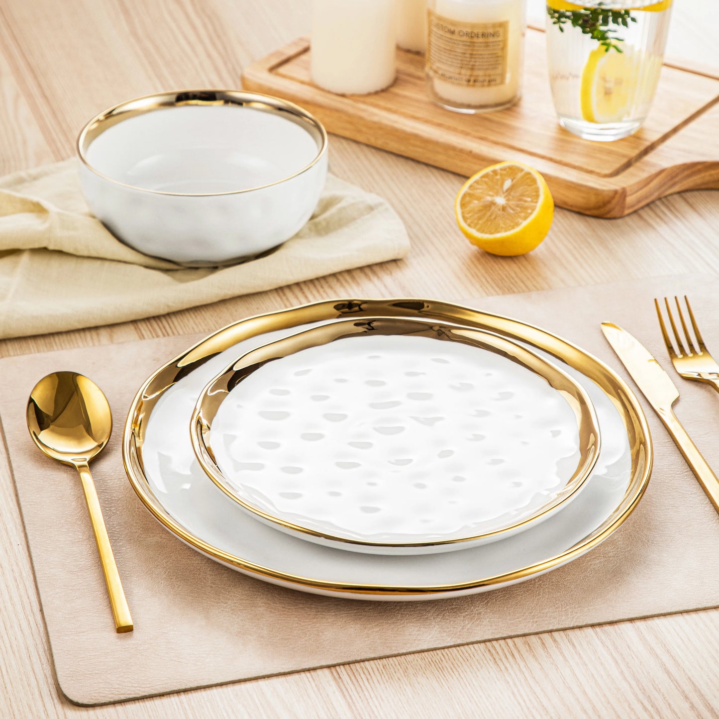Malacasa Porcelain Dinnerware Set With Golden Rim Elegant Everyday Tableware