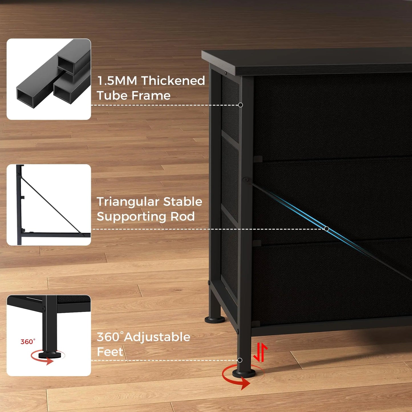 JHK Cabinet For Living Room With 9 Fabric Drawers Long Entertainment Center Up to 75 Inch TV Storage Display Of Furniture