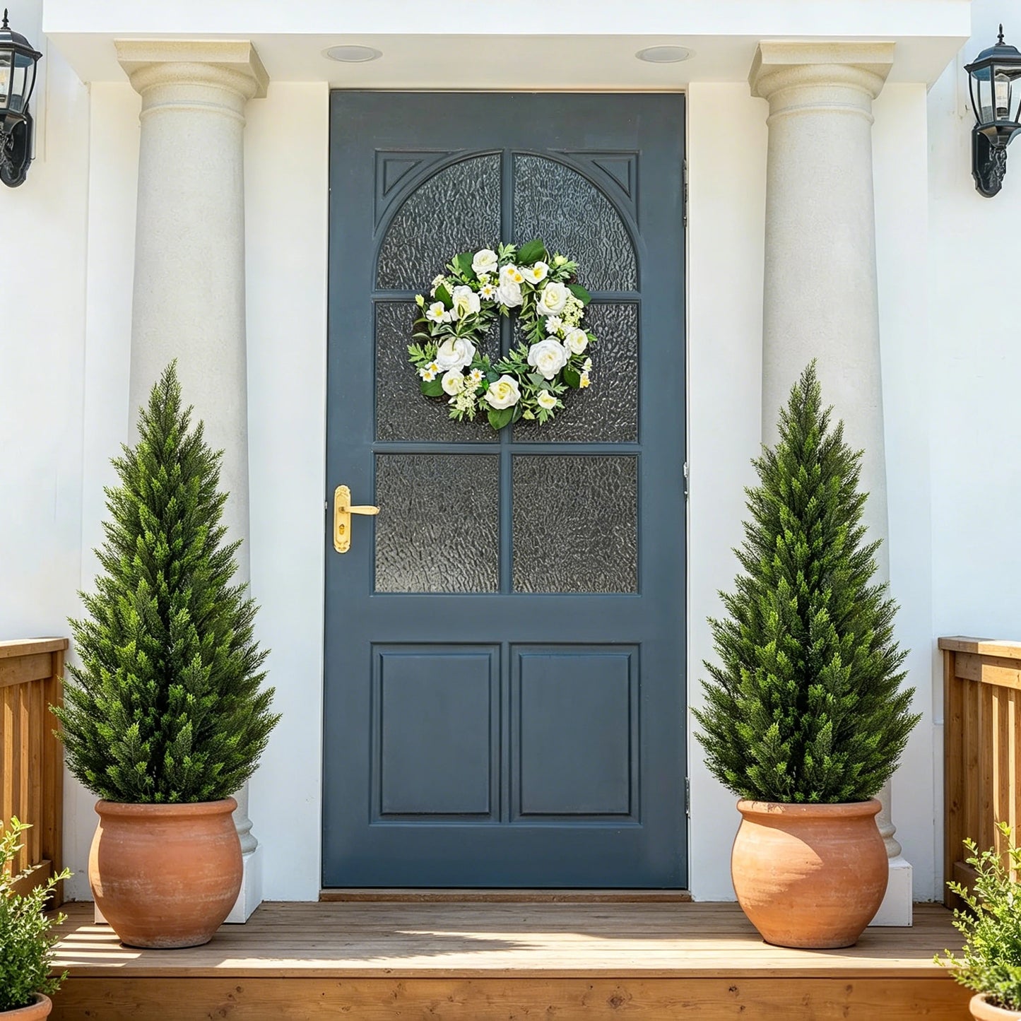 Artificial Cedar Topiary Tree 2/3/4/5/6FT Faux Evergreen Cypress Plant with Realistic Green Leaves, Outdoor Fake Shrub Bush for Front Porch, Garden, Patio, Home Office Halloween Christmas Decor
