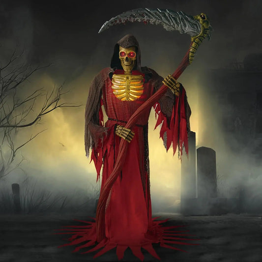 Animated Grim Reaper Halloween Skeleton Decor With Motion And Light Sensors