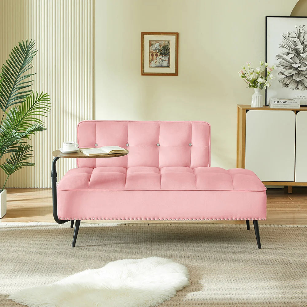 Modern Velvet Sofa With Rotating Side Table For Small Spaces