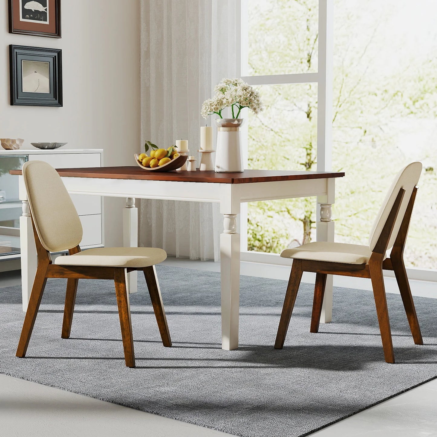 Modern Dining Chair Set of 2 w/ Upholstered Backrest Seat Linen Fabric for Room