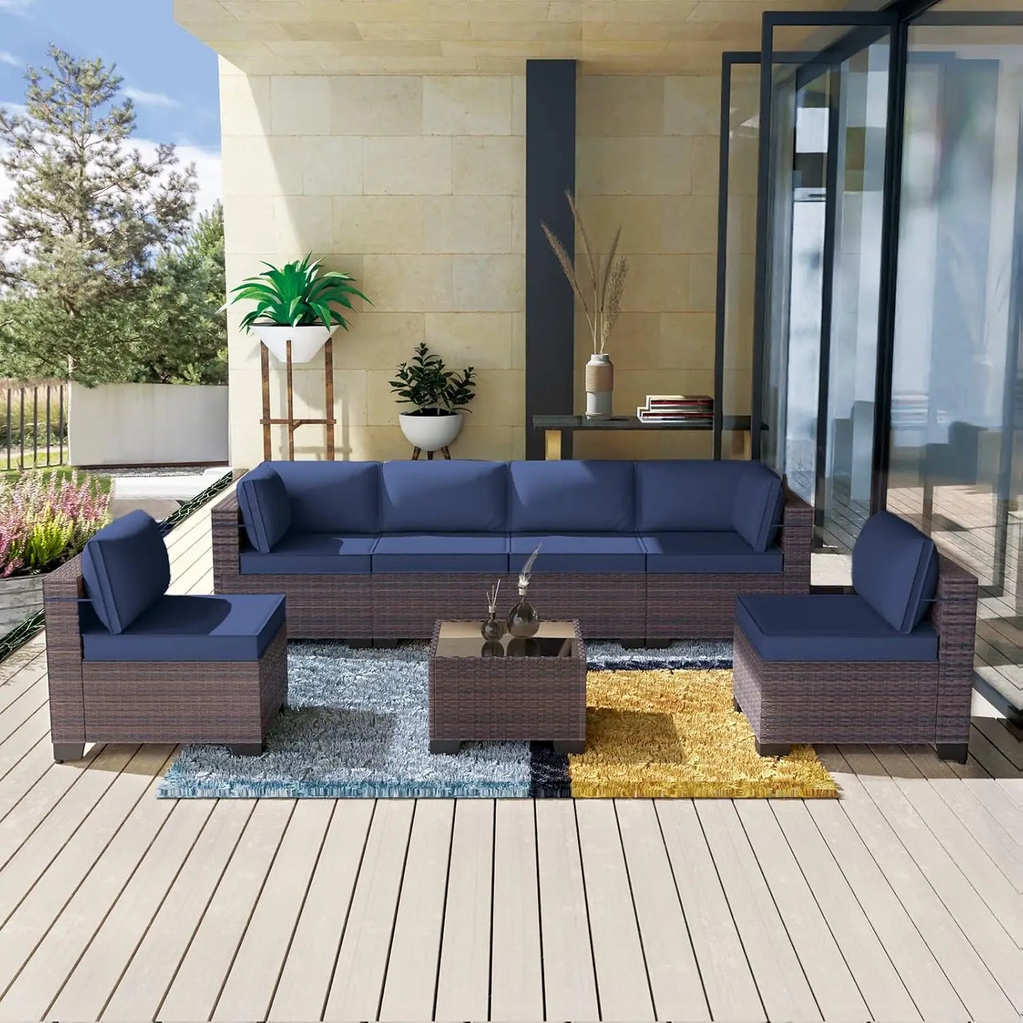 Outdoor Patio Furniture Set,12 Pieces Sectional Rattan Sofa Set Brown PE Rattan Wicker Patio Conversation Set with 10, Custom