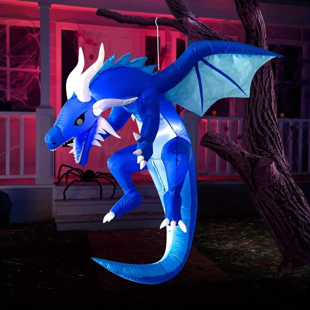 5 Ft Tall Hanging Ice Dragon Halloween Inflatables Outdoor Decorations, Hanging Ice Dragon Blow Up for Yard with Build-in LEDs, Halloween Inflatables Party Supplies Outdoor Decor for Yard