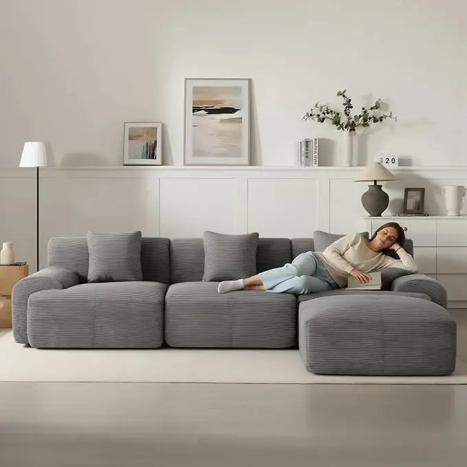 Modular Sectional Sofa With Ottoman Memory Foam Corduroy Upholstery