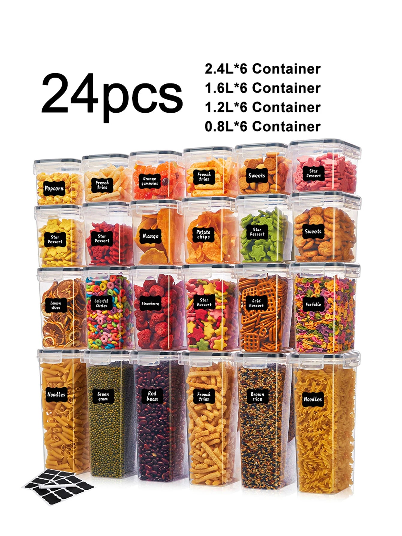 24 Piece Airtight Kitchen Storage Containers With Labels