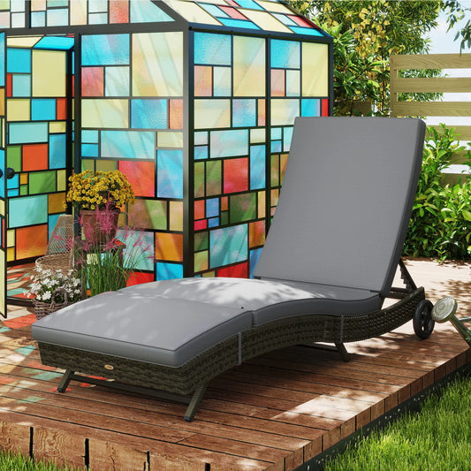 Outsunny Outdoor Reclining Lounge Chair With PE Wicker And Wheels