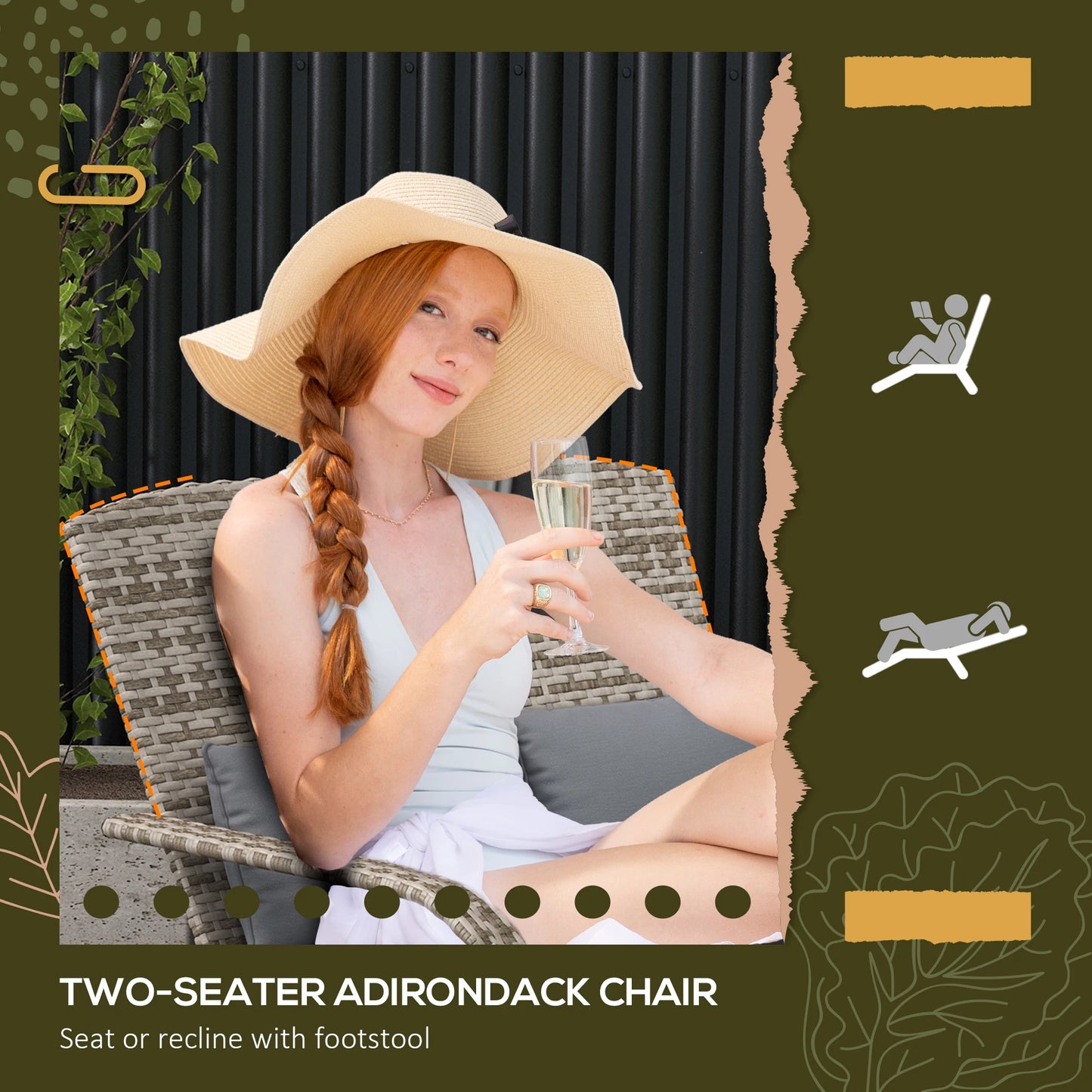 Patio Wicker Adirondack Chair With Cushions For Outdoor Use