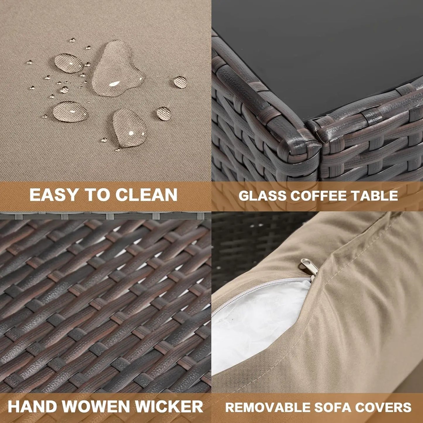 7 Pieces Outdoor Patio Furniture Sets, All-Weather Sectional Sofa Dark Brown PE Rattan Wicker Conversation, Customized