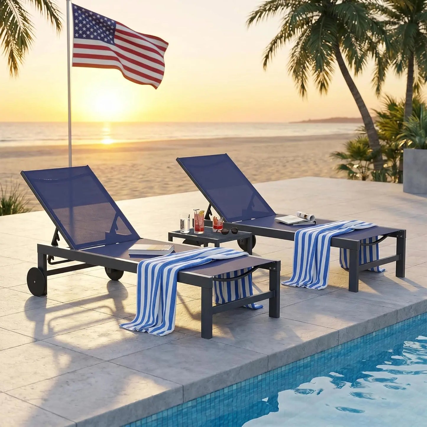 Outdoor Chaise Lounge with Wheels Aluminum Pool Lounge Chairs Set of 2 Fade-Resistant Patio Chaise Lounge with 5, Custom