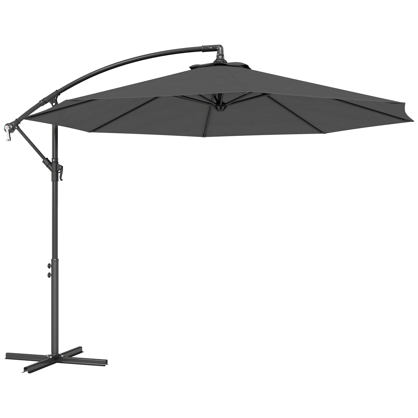 10' Cantilever Hanging Tilt Offset Patio Umbrella with Uv & Water Resistant Material and Cross Base (Weight Not Included), Gray